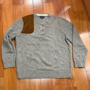 Brooks Brothers Men's Brown Shoulder Patch Merino Wool Henley Sweater Size XXL